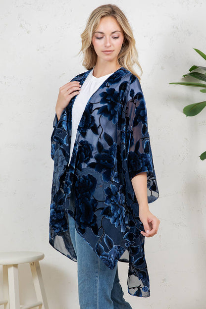 Bohemian Burnout Velvet Kimono - Blue