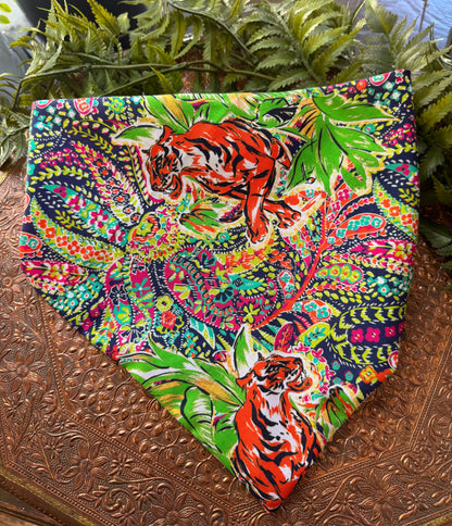 Tiger / Lime Green Leaves Bandana #SS4*