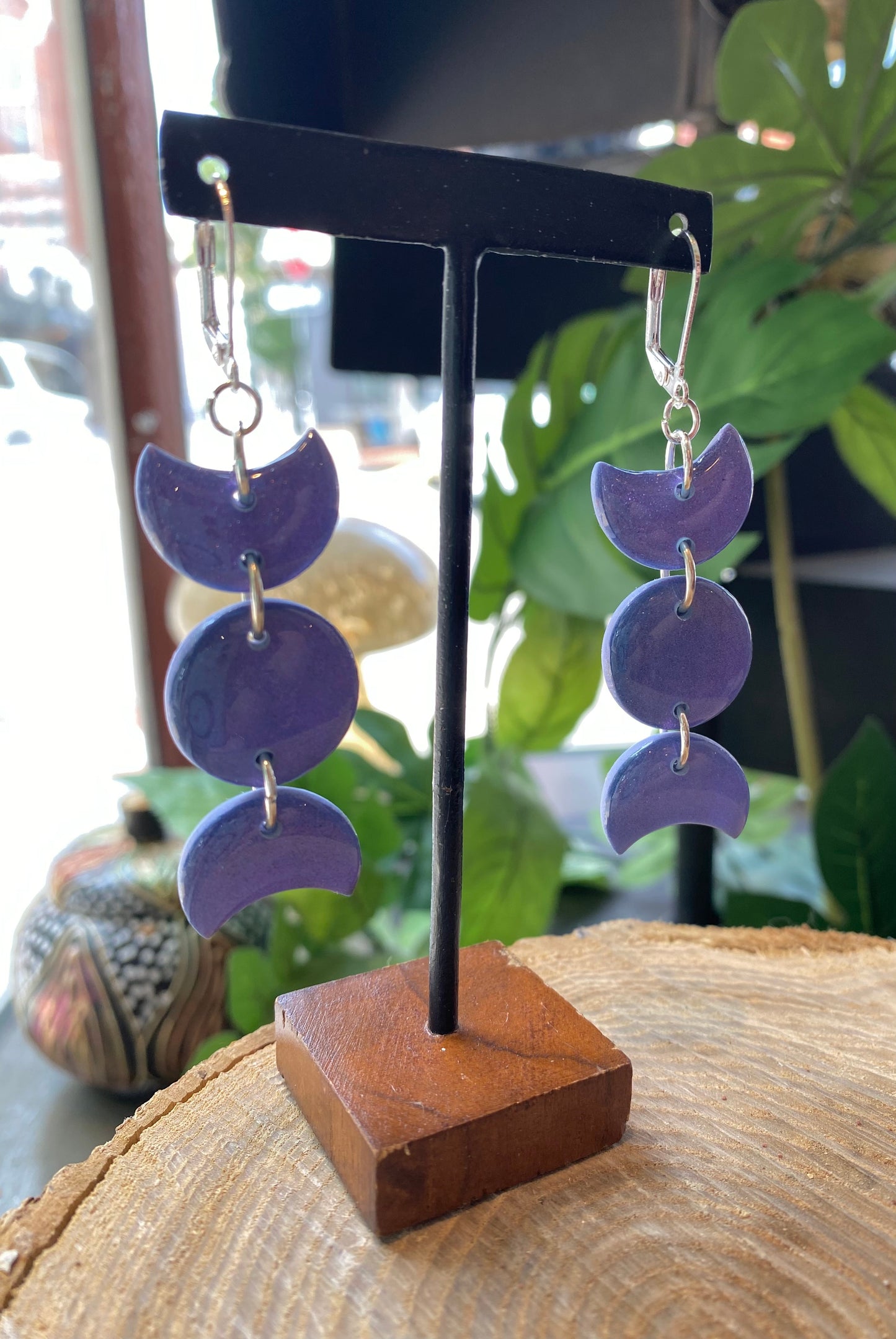 Triple Goddess Moon Dangles - Lavender Iridescent *E03