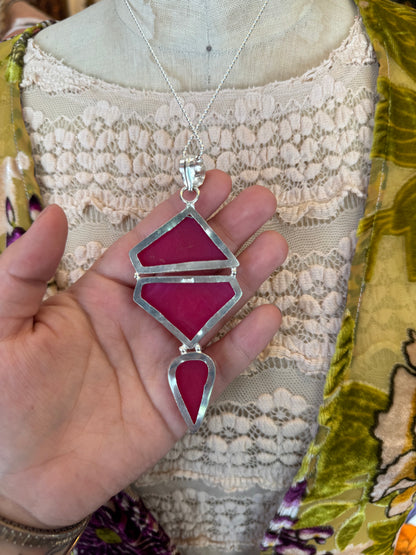Triple Fuchsia Druzy Pendant