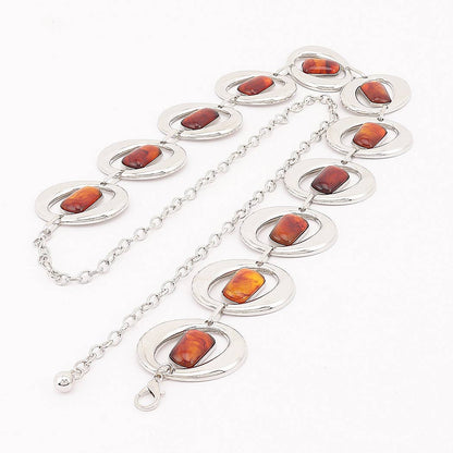 Gemstone Inlay Oval Link Chain Belt - SL
