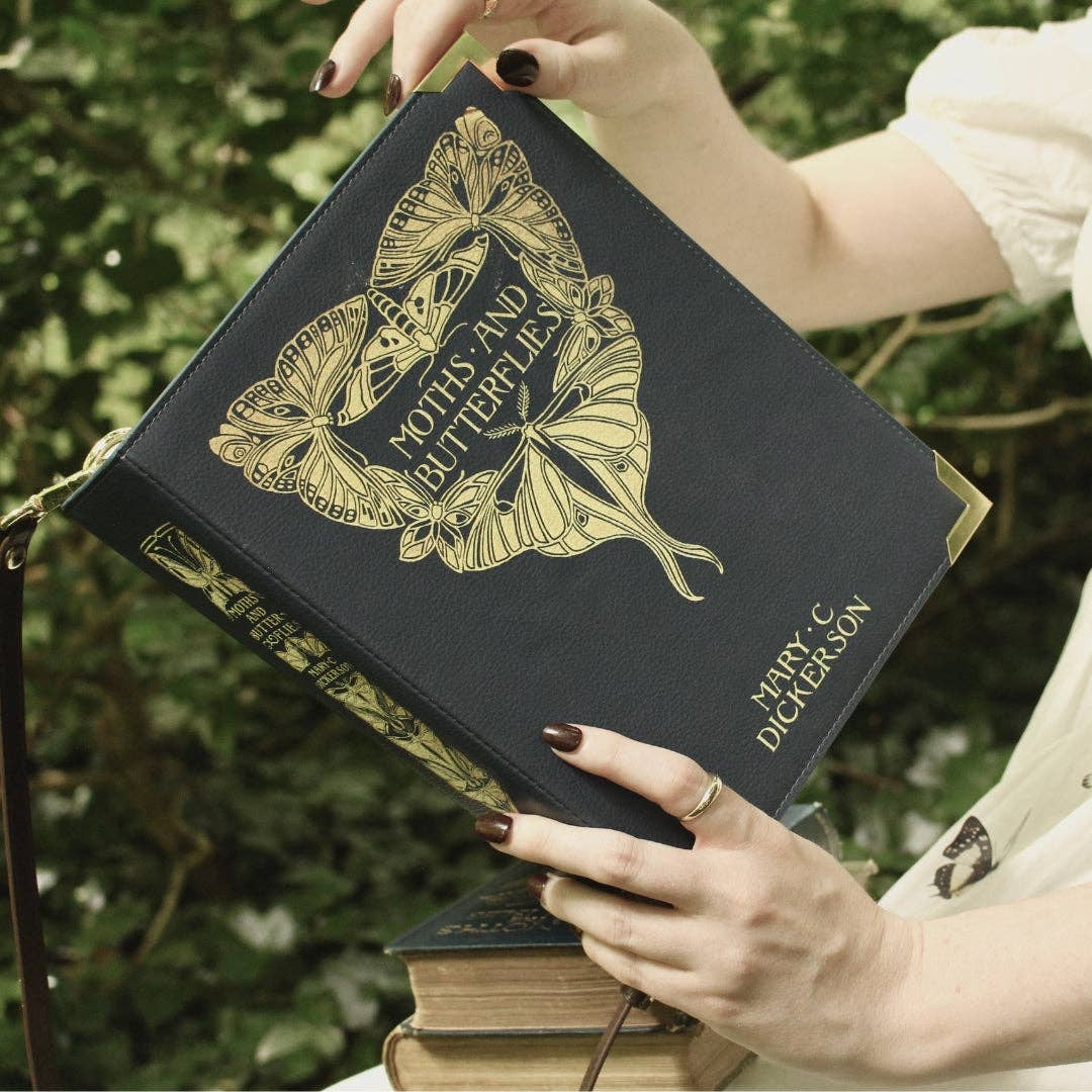 Moths and Butterflies Book Handbag Crossbody Purse - Large