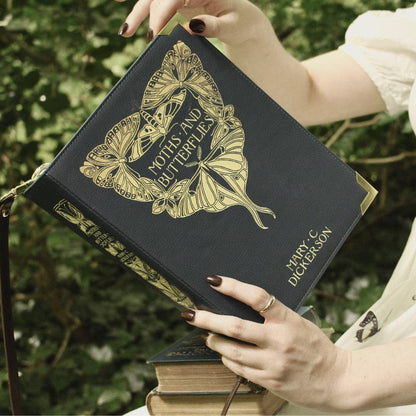 Moths and Butterflies Book Handbag Crossbody Purse - Large