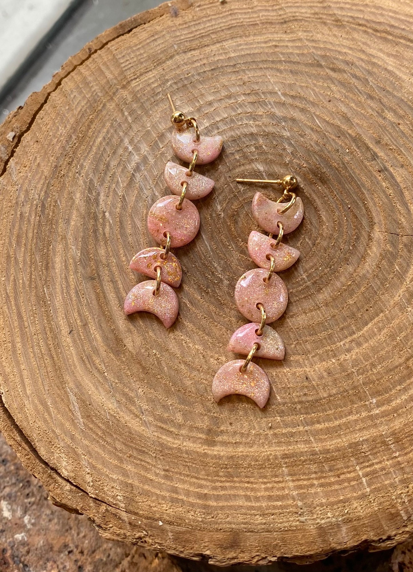 Small Moon Phase Dangles - Pink Iridescent *E12