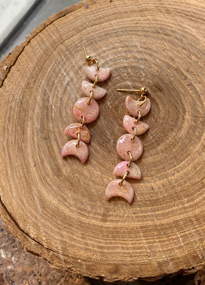 Small Moon Phase Dangles - Pink Iridescent *E12