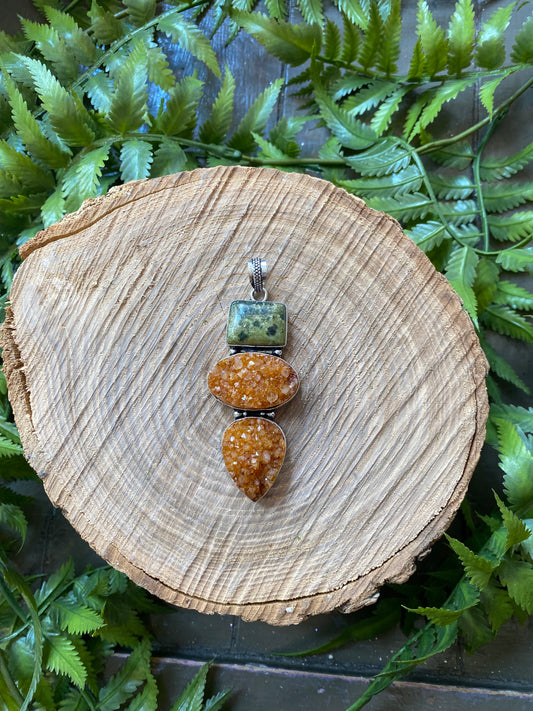 Green Jasper Citrine Druzy Pendant