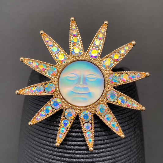 Vintage Rhinestone Inlaid Gold-plated Sun Brooch - MS