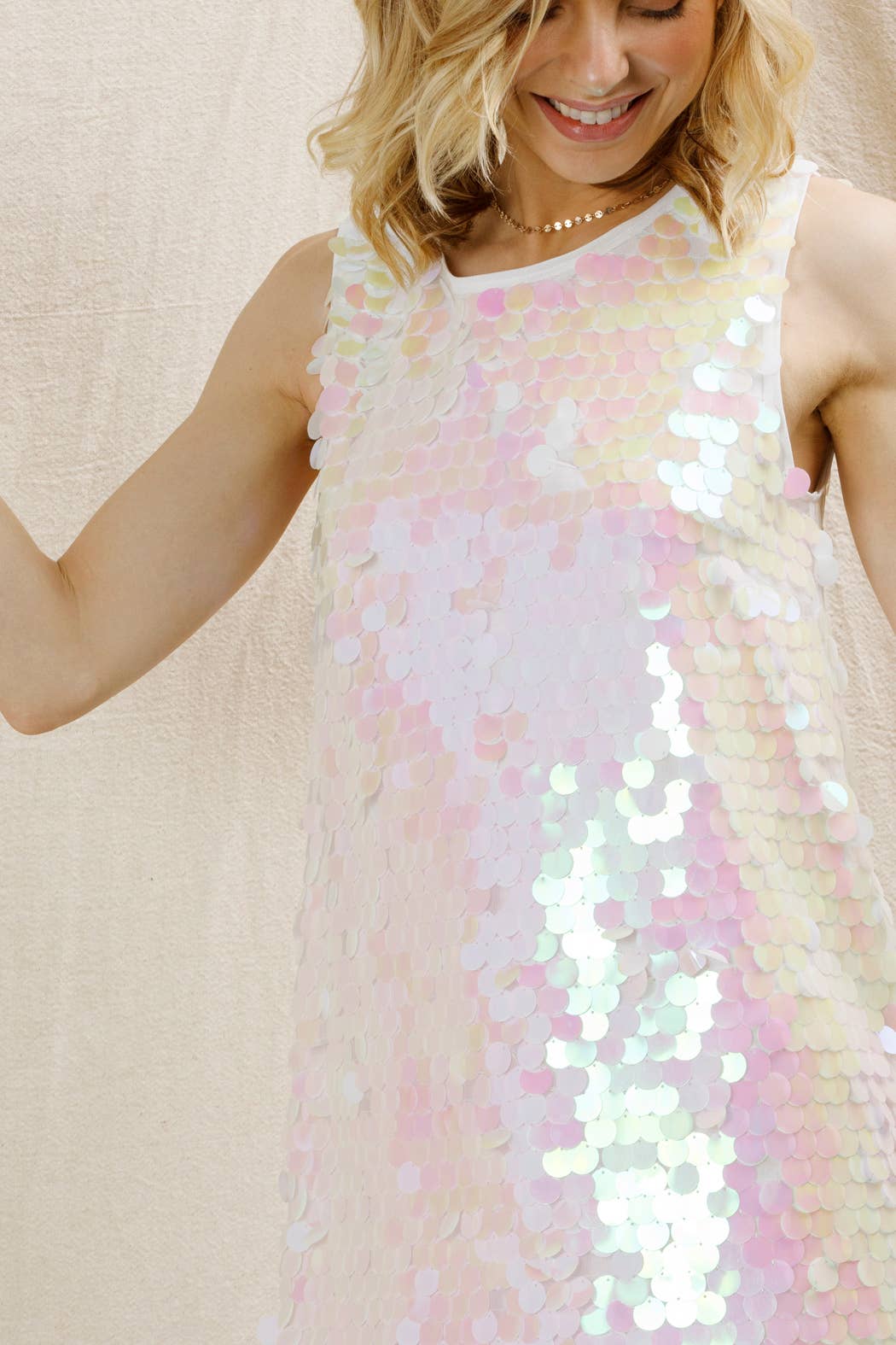 Sparkly Sequin Sleeveless Mini Dress - White