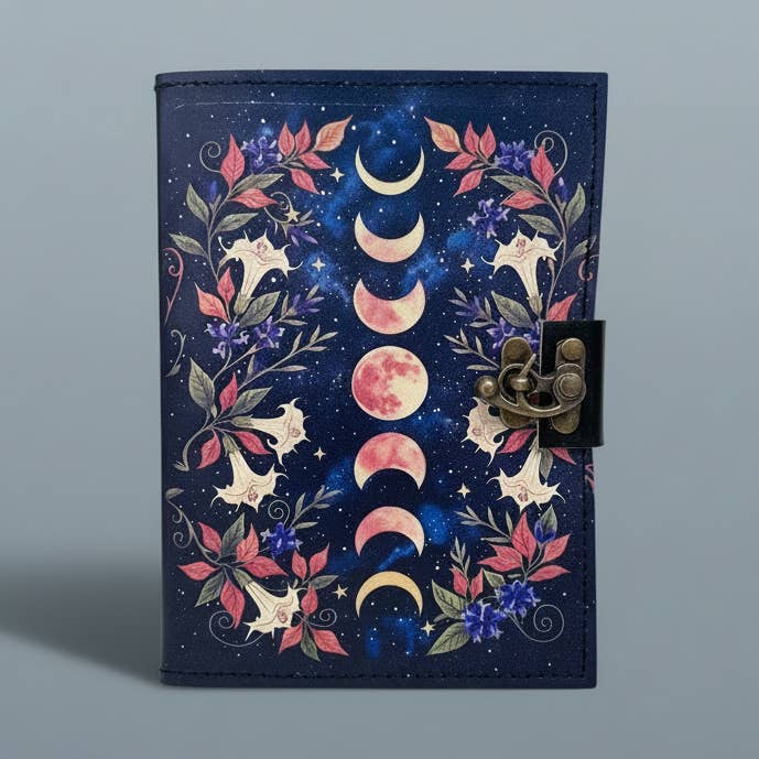 Moon Phase | Leather Journal | Blank Vintage Notebook