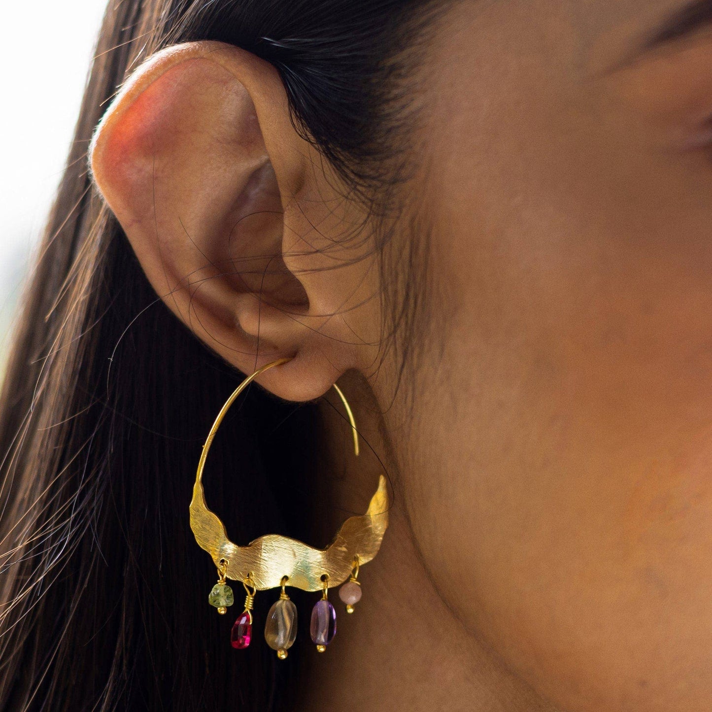 Crescent Moon Hoops Earrings - Hydro Quartz Sparklers
