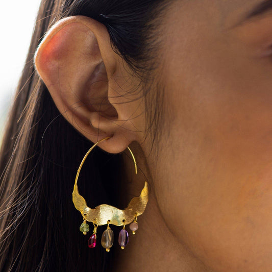 Crescent Moon Hoops Earrings - Hydro Quartz Sparklers