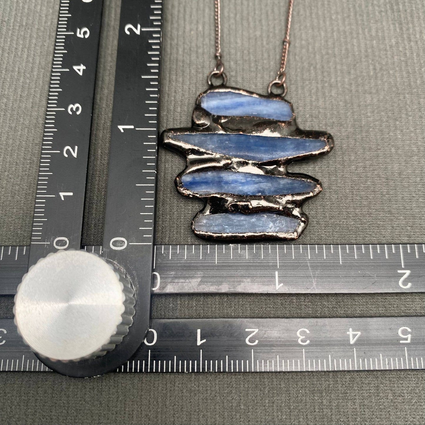 Vintage 4 Kyanite Linked Natural Stone pendant Necklace - CS
