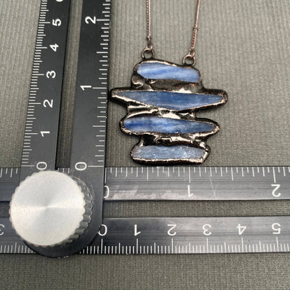 Vintage 4 Kyanite Linked Natural Stone pendant Necklace - CS