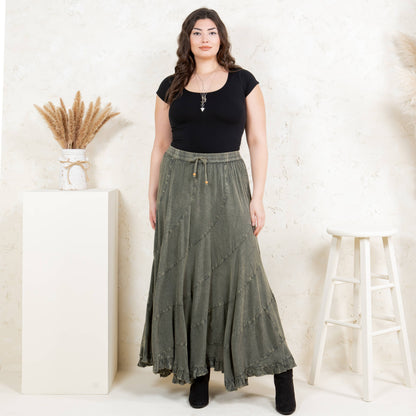 Boho Flair: Asymmetrical Mid-Length Skirt  - Gravel