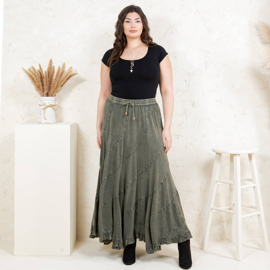 Boho Flair: Asymmetrical Mid-Length Skirt  - Gravel
