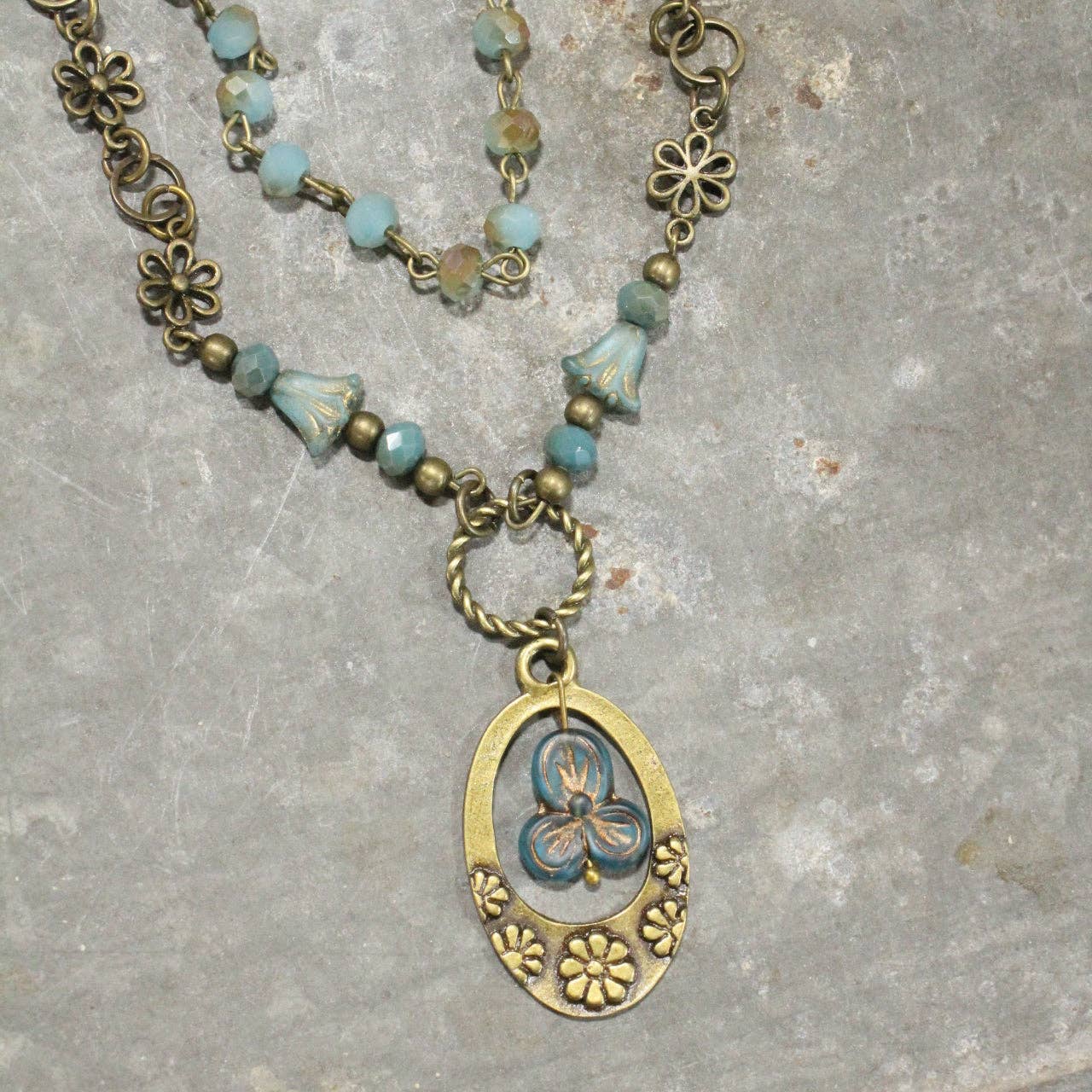 Groovy Flower Power Blue Layered Necklace