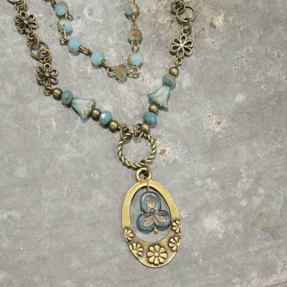Groovy Flower Power Blue Layered Necklace