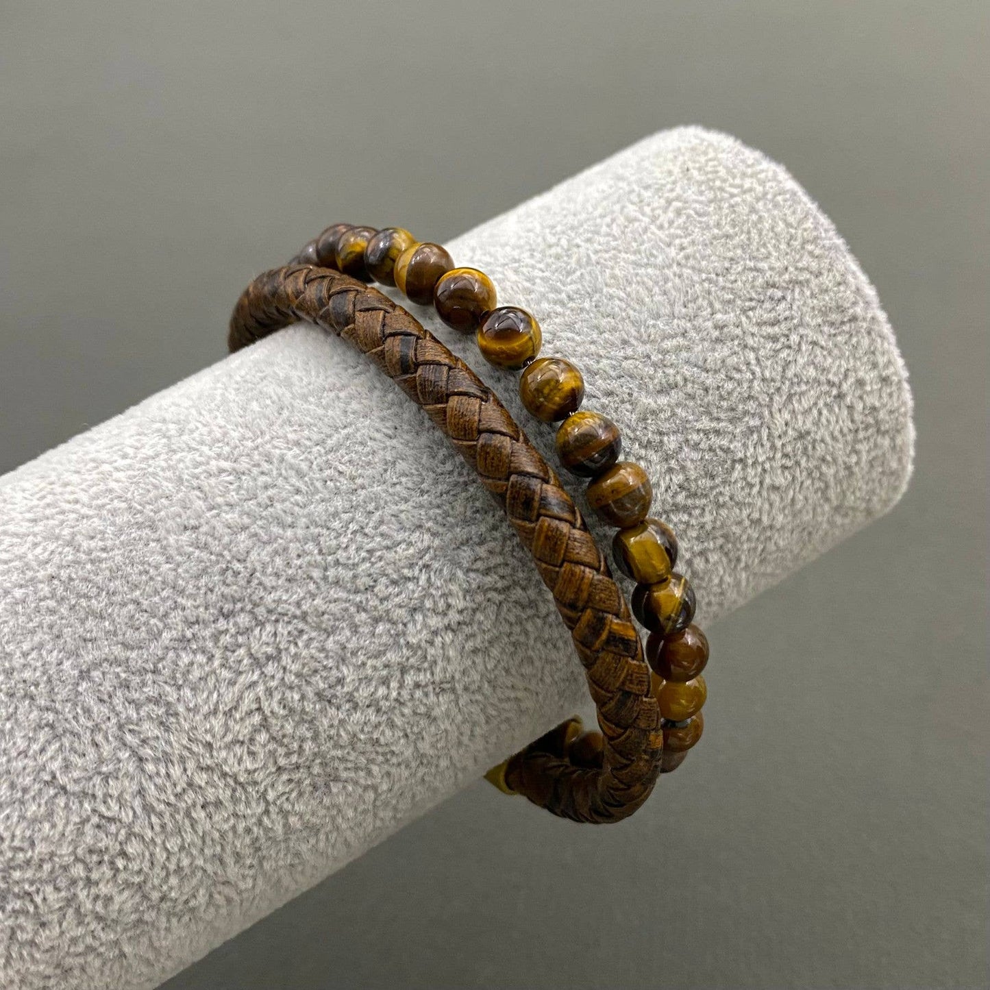 Men's Tiger Eye Stone Leather Double Layer Bracelet - MJ/BC