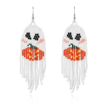 Halloween Pumpkin Ghost Beaded Tassel Earrings