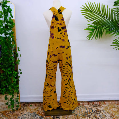 Tie Dye Jumpsuit with Bell Bottom - Yellow