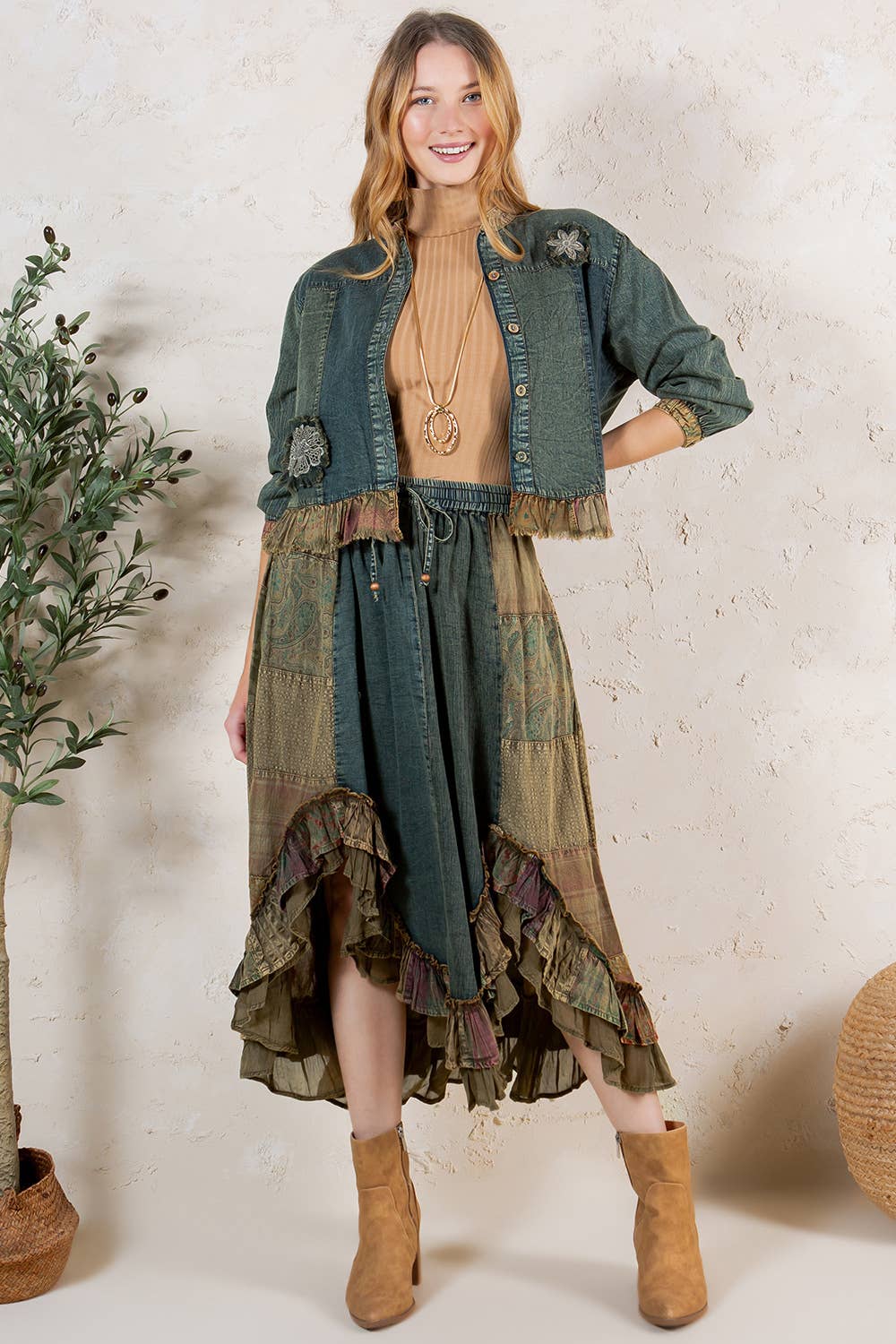 Patchwork Midi Skirt - Gravel