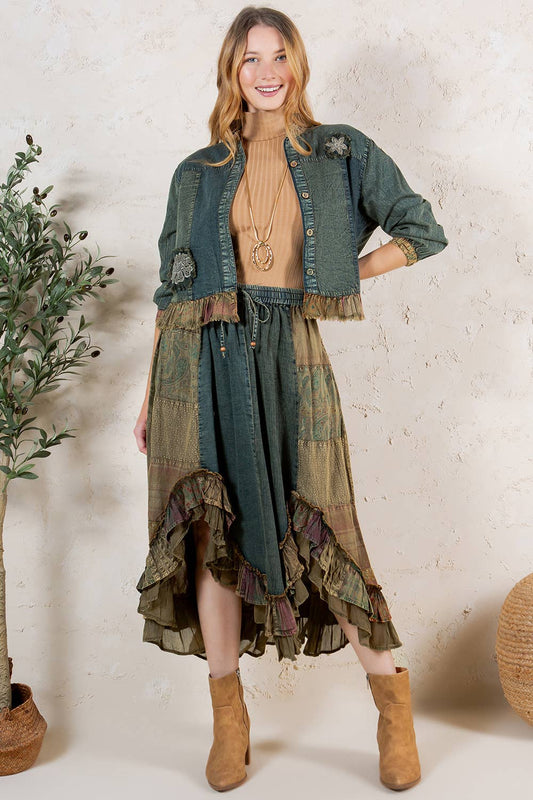 Patchwork Midi Skirt - Gravel