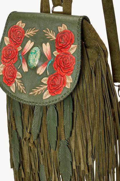 Akaroa Rose Backpack - Olive/Turquoise