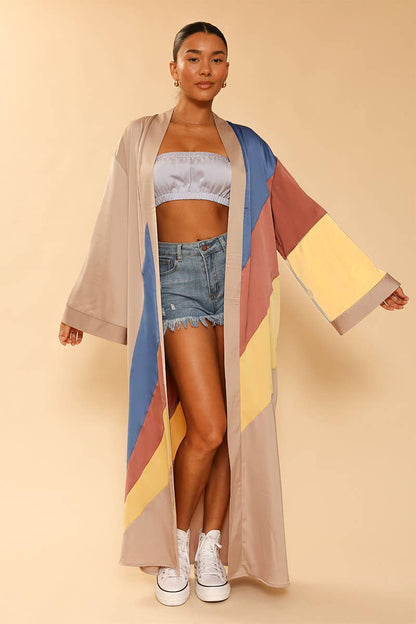 Retro Stripe Kimono - Tan Multi