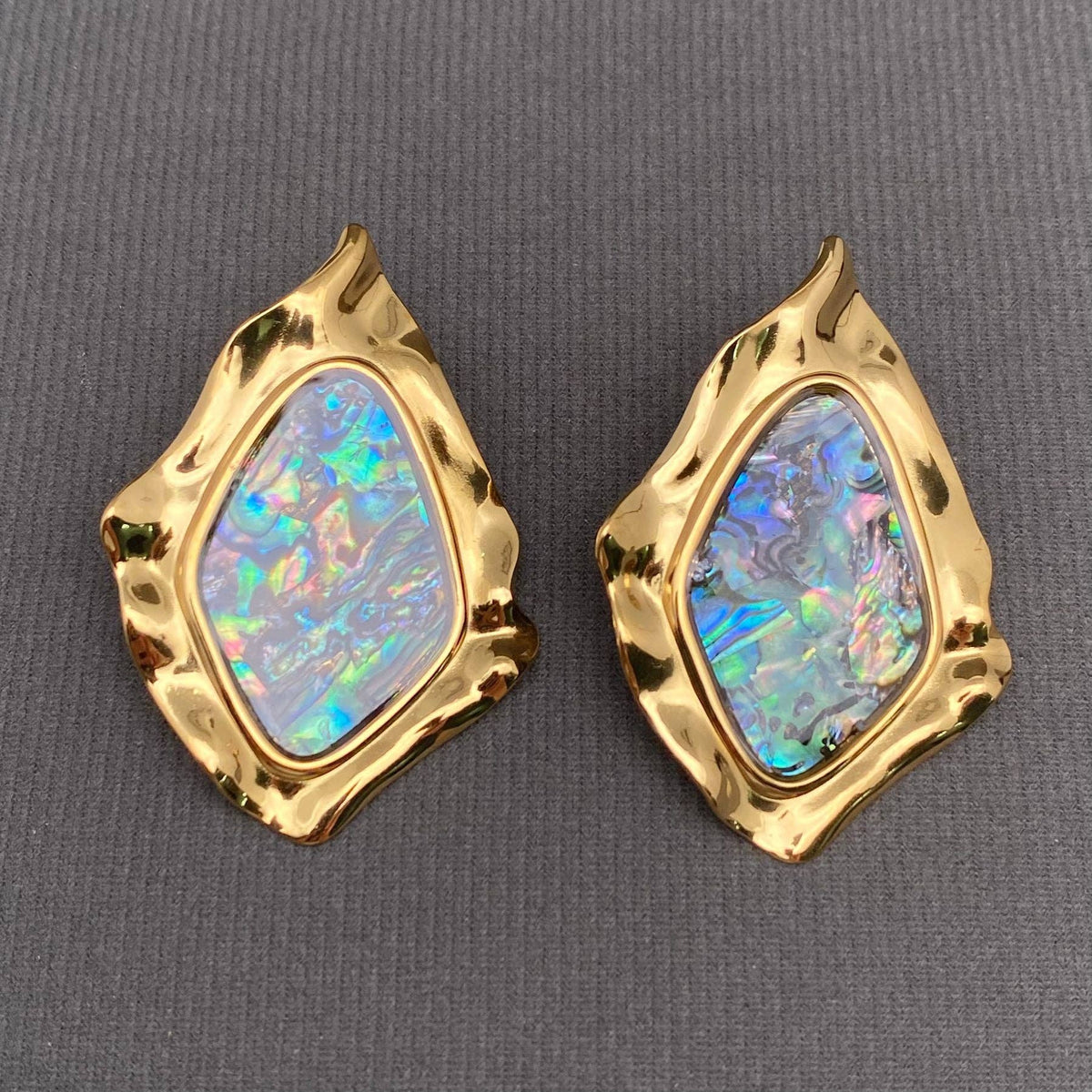Abalone Shell Geometric 18K Golden S.Steel Earrings - FGS