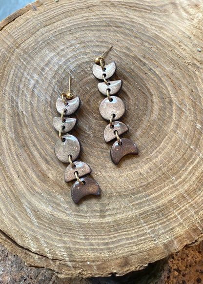 Small Moon Phase Dangles - Muted Gold Iridescent *E13