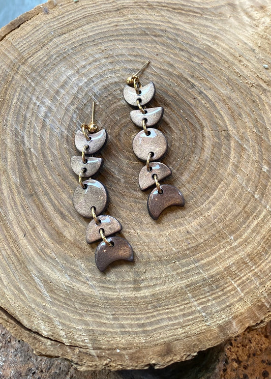 Small Moon Phase Dangles - Muted Gold Iridescent *E13