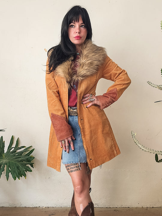 Cinnamon Gold Faux Fur Midi Jacket