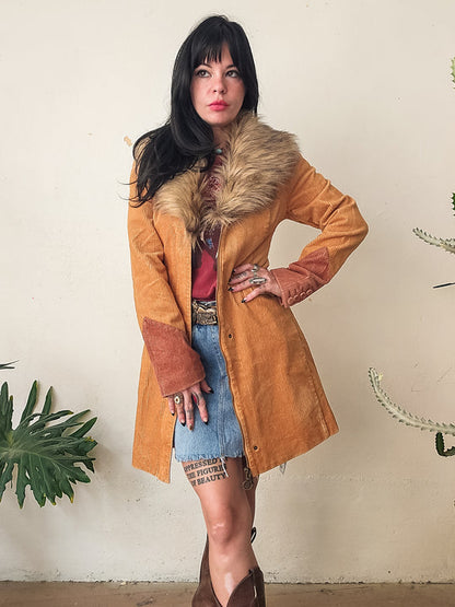 Cinnamon Gold Faux Fur Midi Jacket