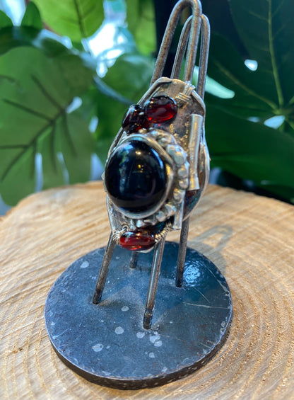 Artisan Glass/Garnets Fine Silver Ring *425R-27
