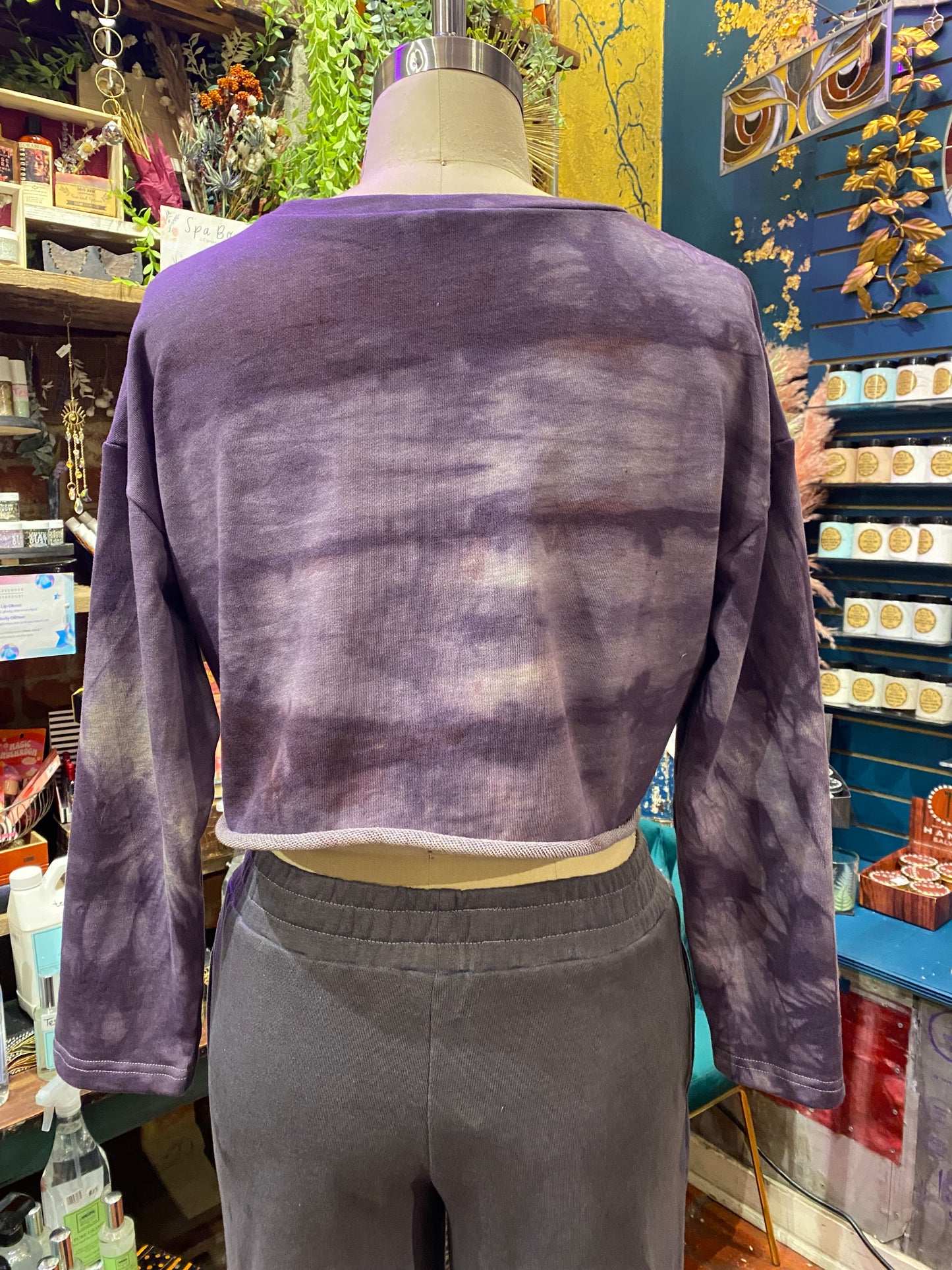 Custom Dyed Cropped Sweatshirt - Purple Sky