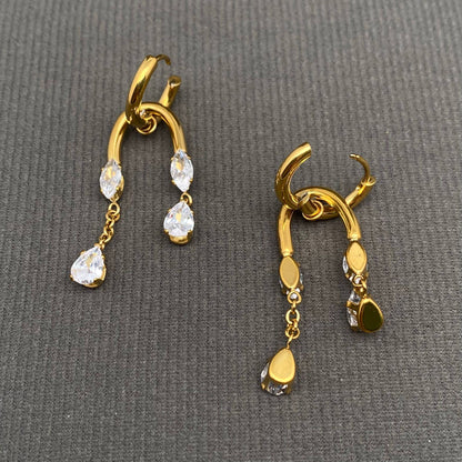 Zircon Fringe 18K Gold Plated S.Steel Huggie Earrings - FGS