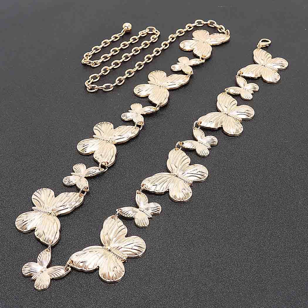 Multi Butterfly Chain Belt - Gold