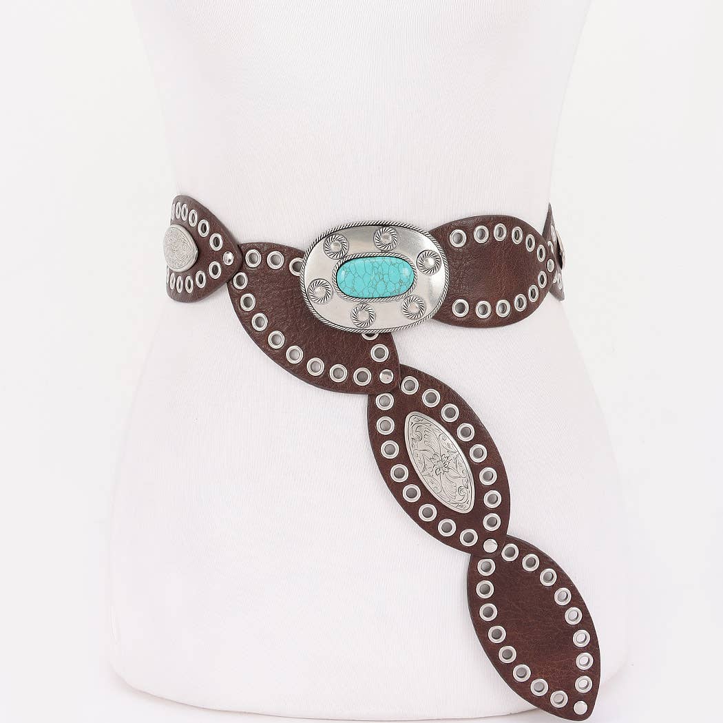Faux Leather Oval Disc Belt - CF