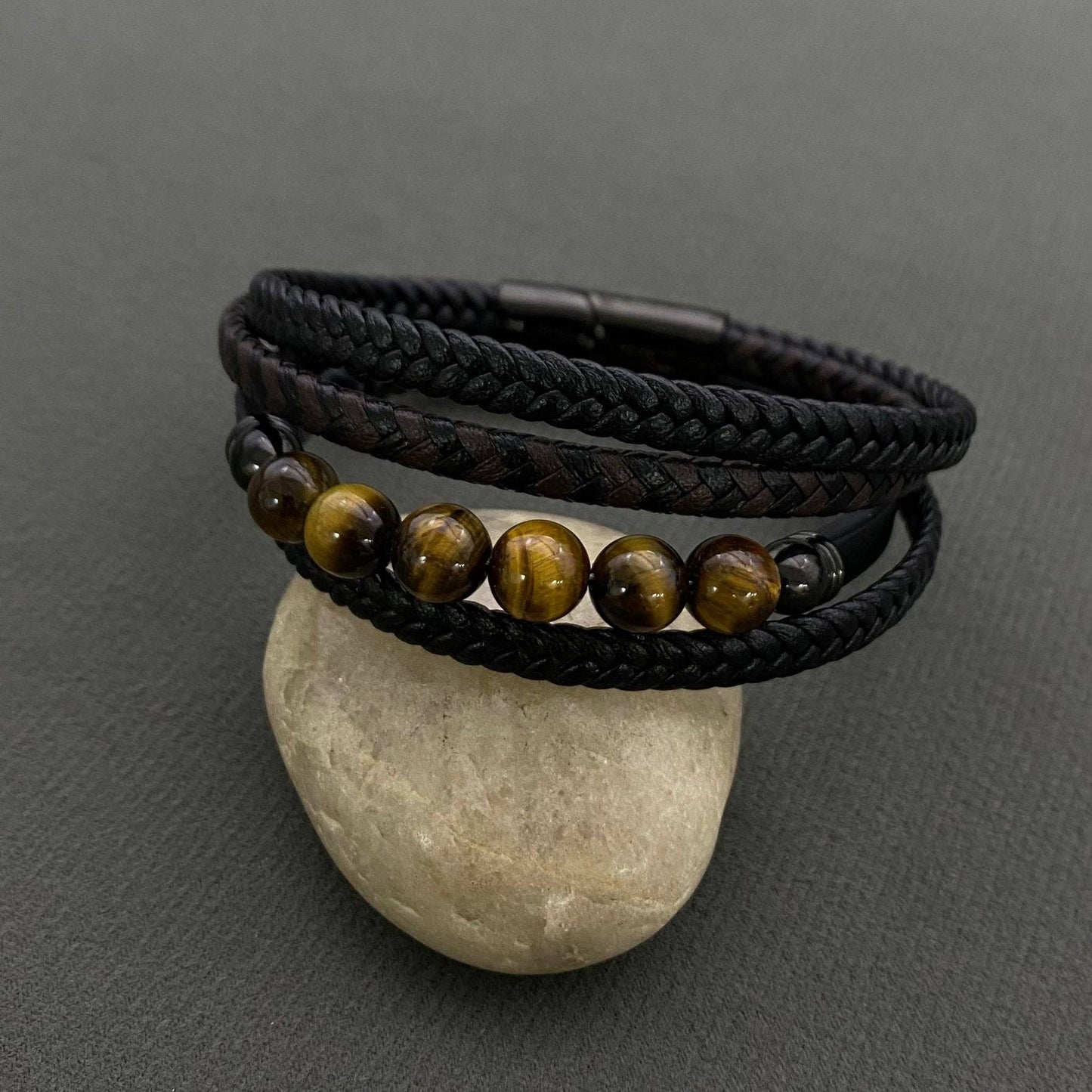 Tiger's Eye Stone Multi-Layer Leather Men's Bracelet