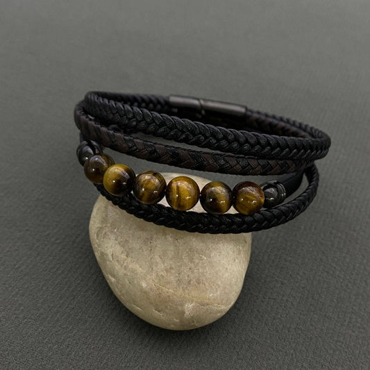 Tiger's Eye Stone Multi-Layer Leather Men's Bracelet