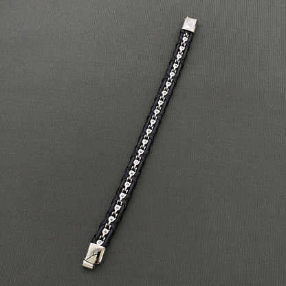 Men's Stainless Steel Chain PU Leather Woven Bracelet