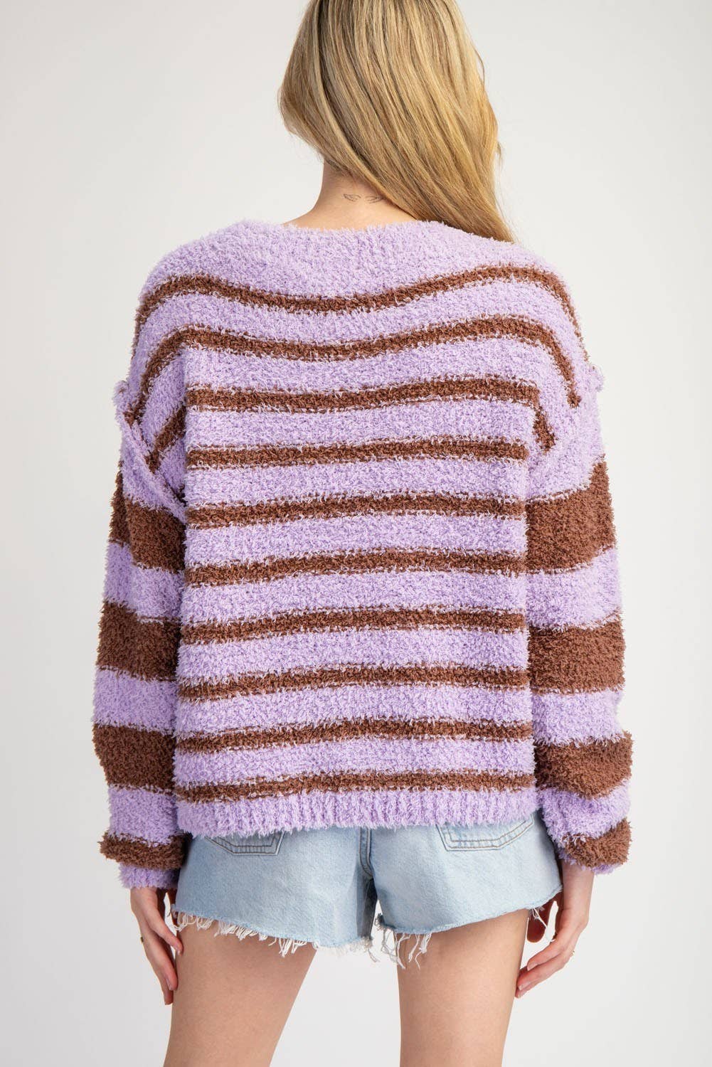 Striped Fleece Pullover Sweater - Lavender