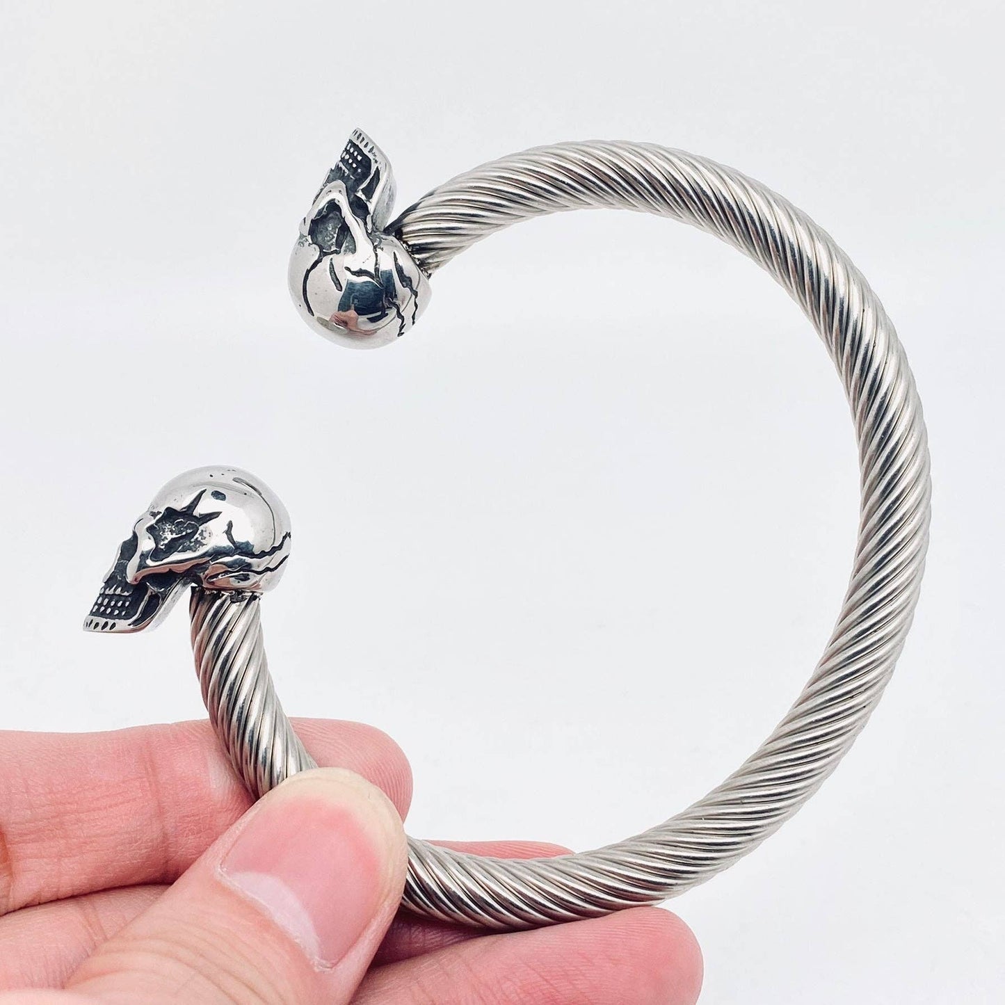 Double Skull Stainless Steel Cuff Bangle Men Bracelet -MJ/BC