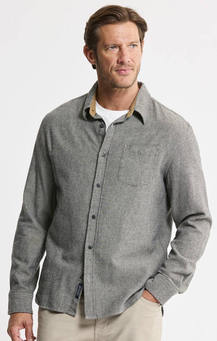 Manor Brushed Twill Flannel Shirt - Charcoal