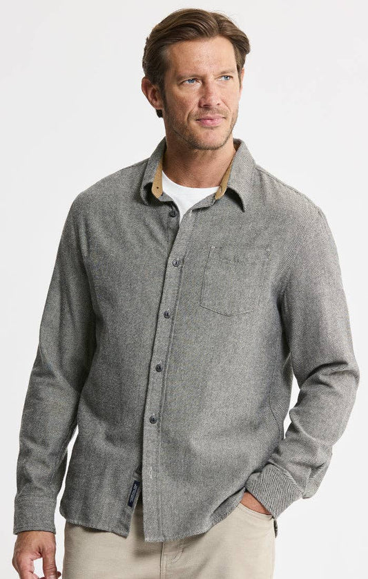 Manor Brushed Twill Flannel Shirt - Charcoal