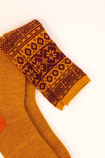 Fair Isle Star Boot Socks - Mustard/Damson