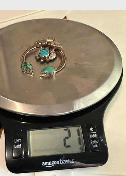 Blossom pendant, handcrafted, white metal - turquoise