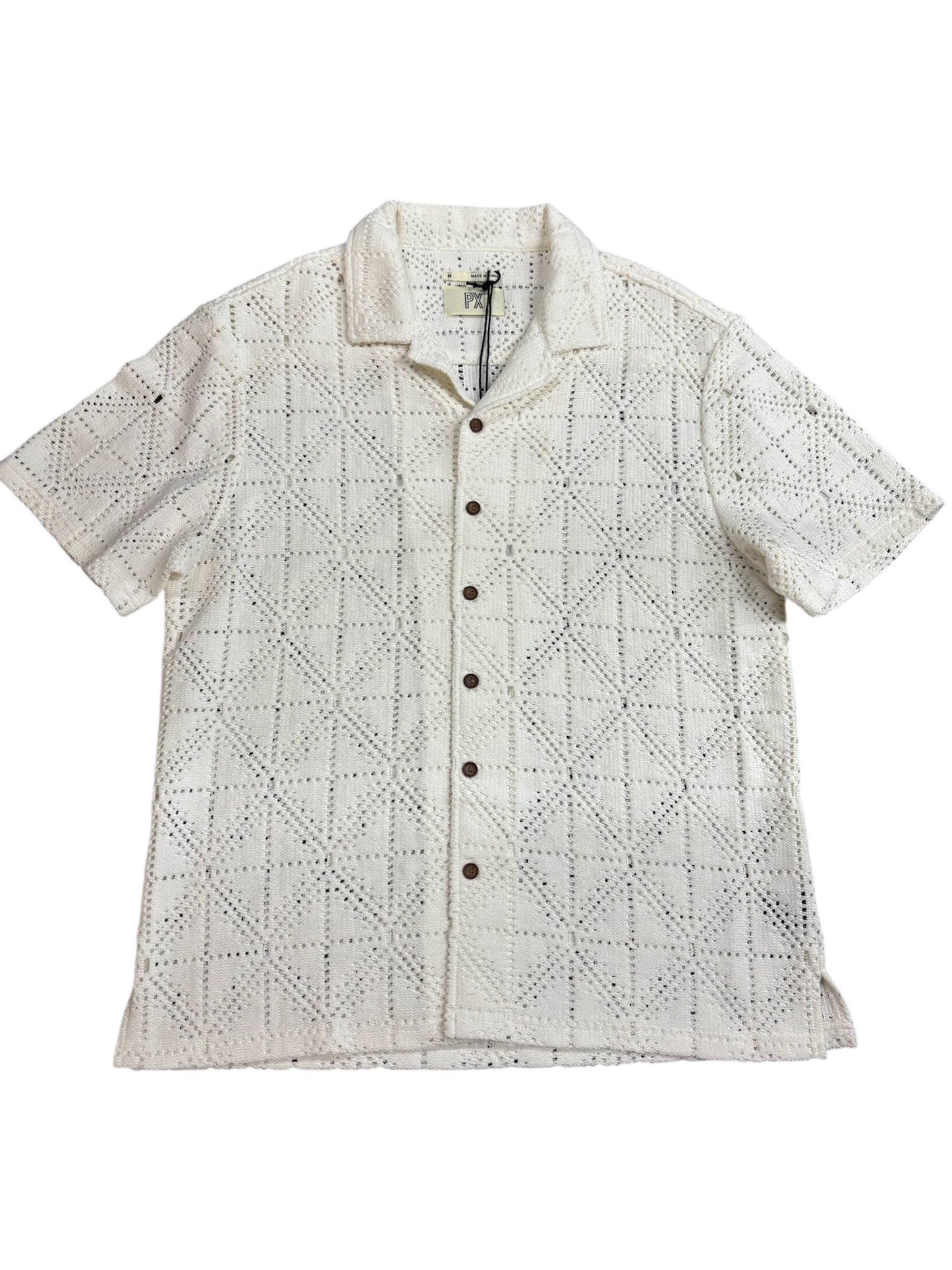 Dax Geometric Crochet Short Sleeve Shirt - Cream