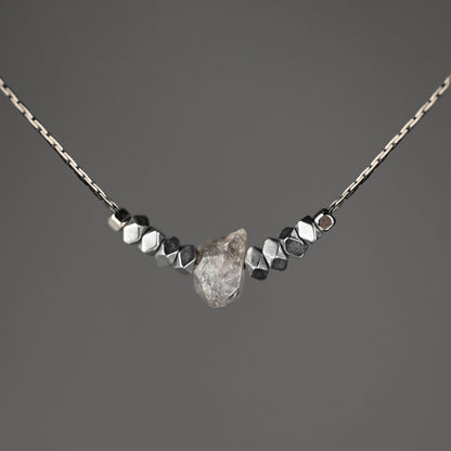 Herkimer Diamond and Hematite Diamond Cut Beaded Necklace