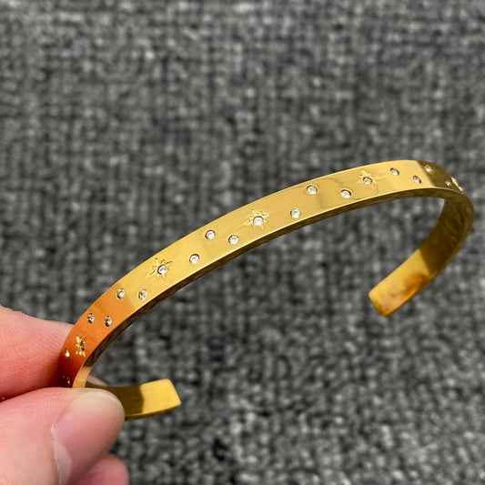 Cubic Zirconia Stars 18K Golden S.Steel Cuff - FGS/MS - C